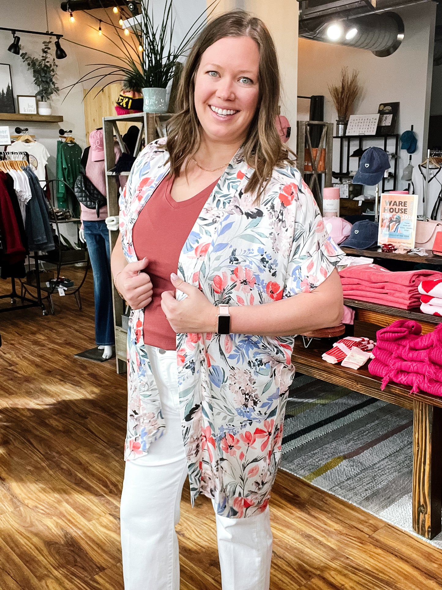 Cream Floral Button Front Short Dress