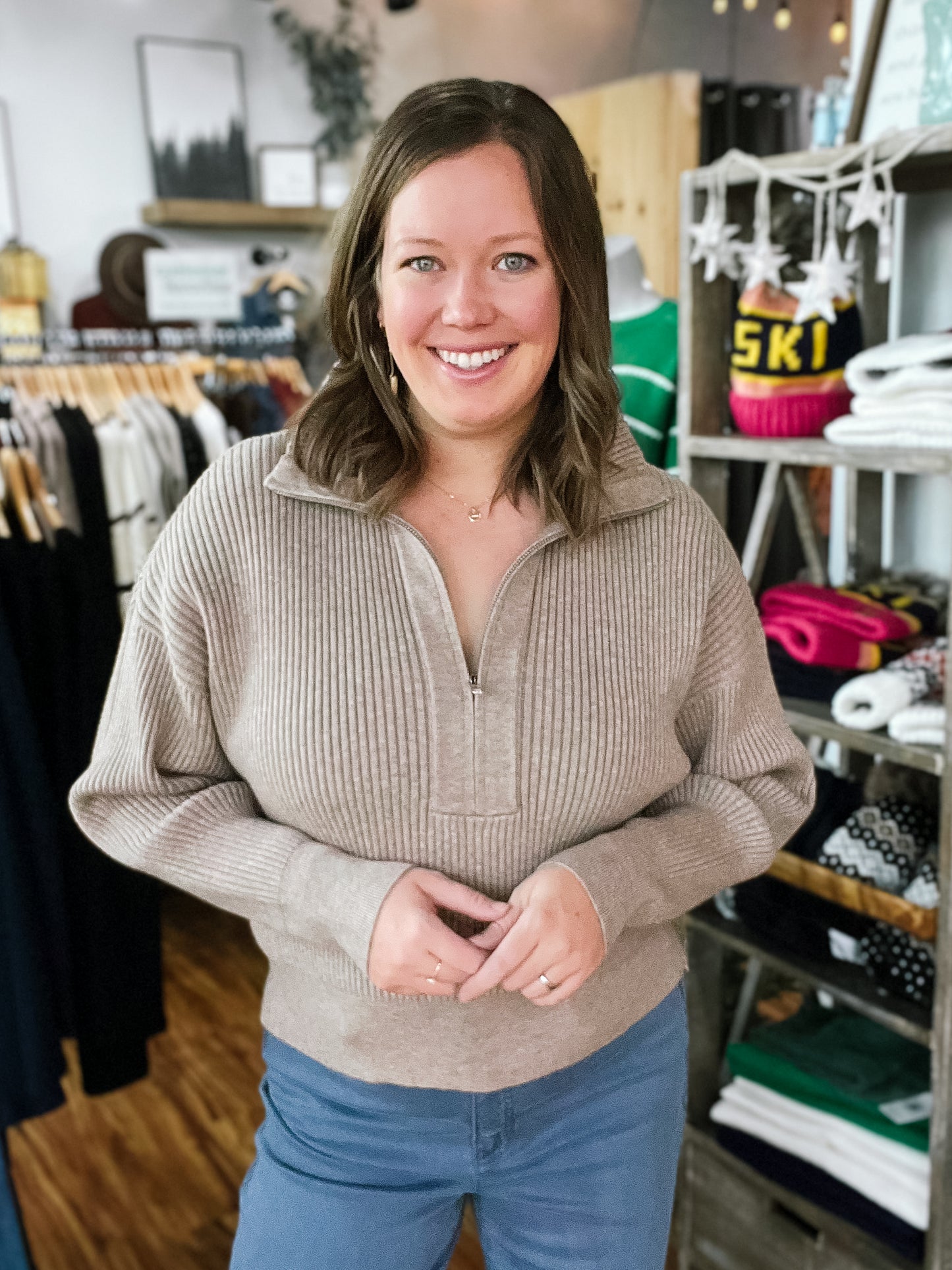 Light Brown Half ZipSweater