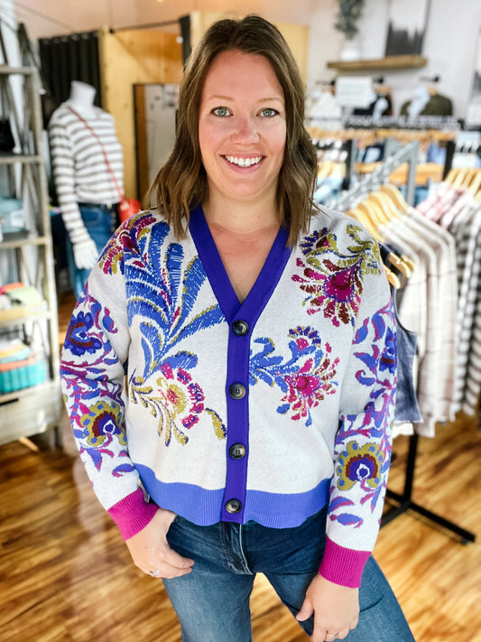 Jacquard Button Front Cardigan