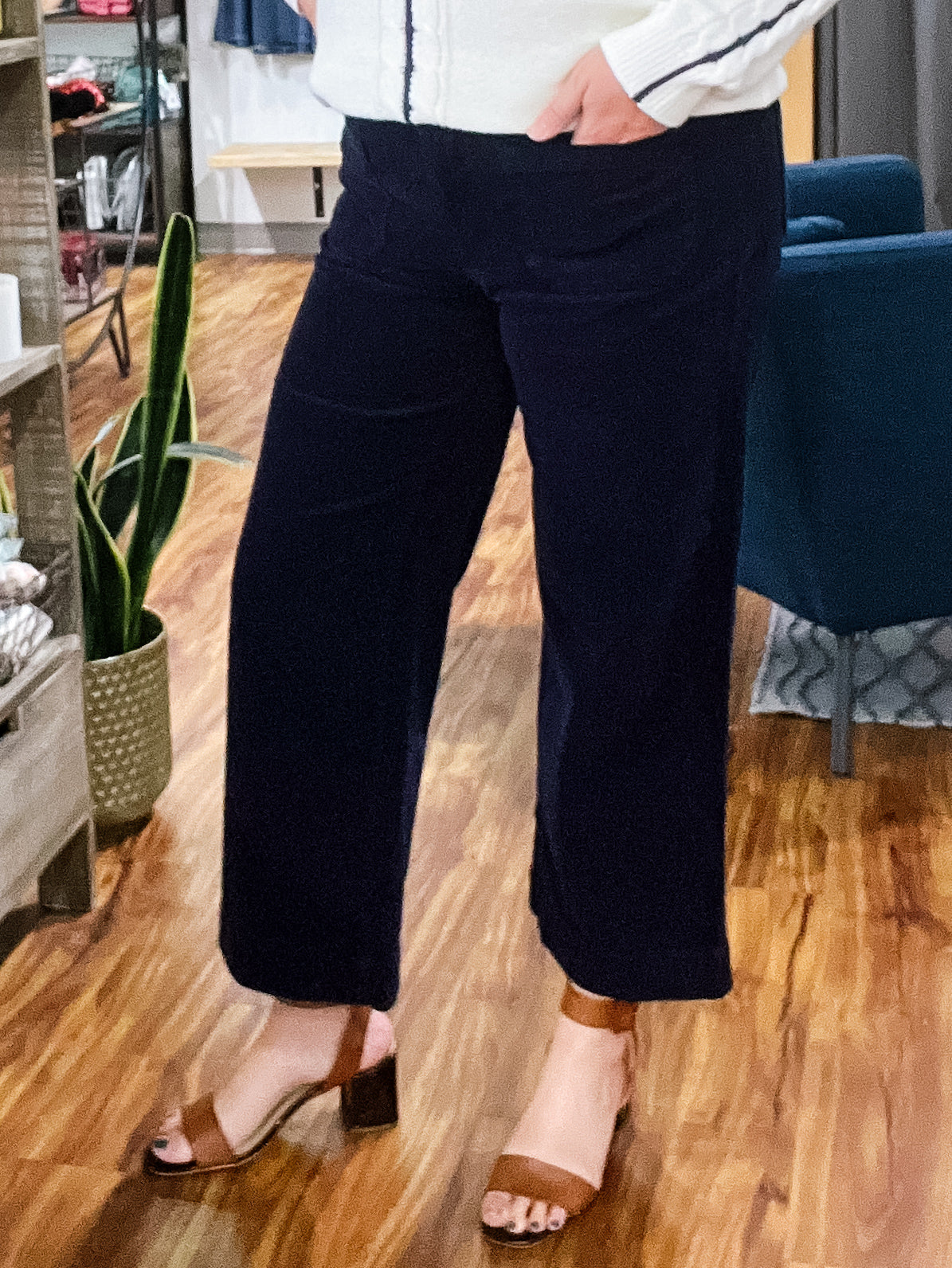 Navy Corduroy Wide Leg Crop Pant