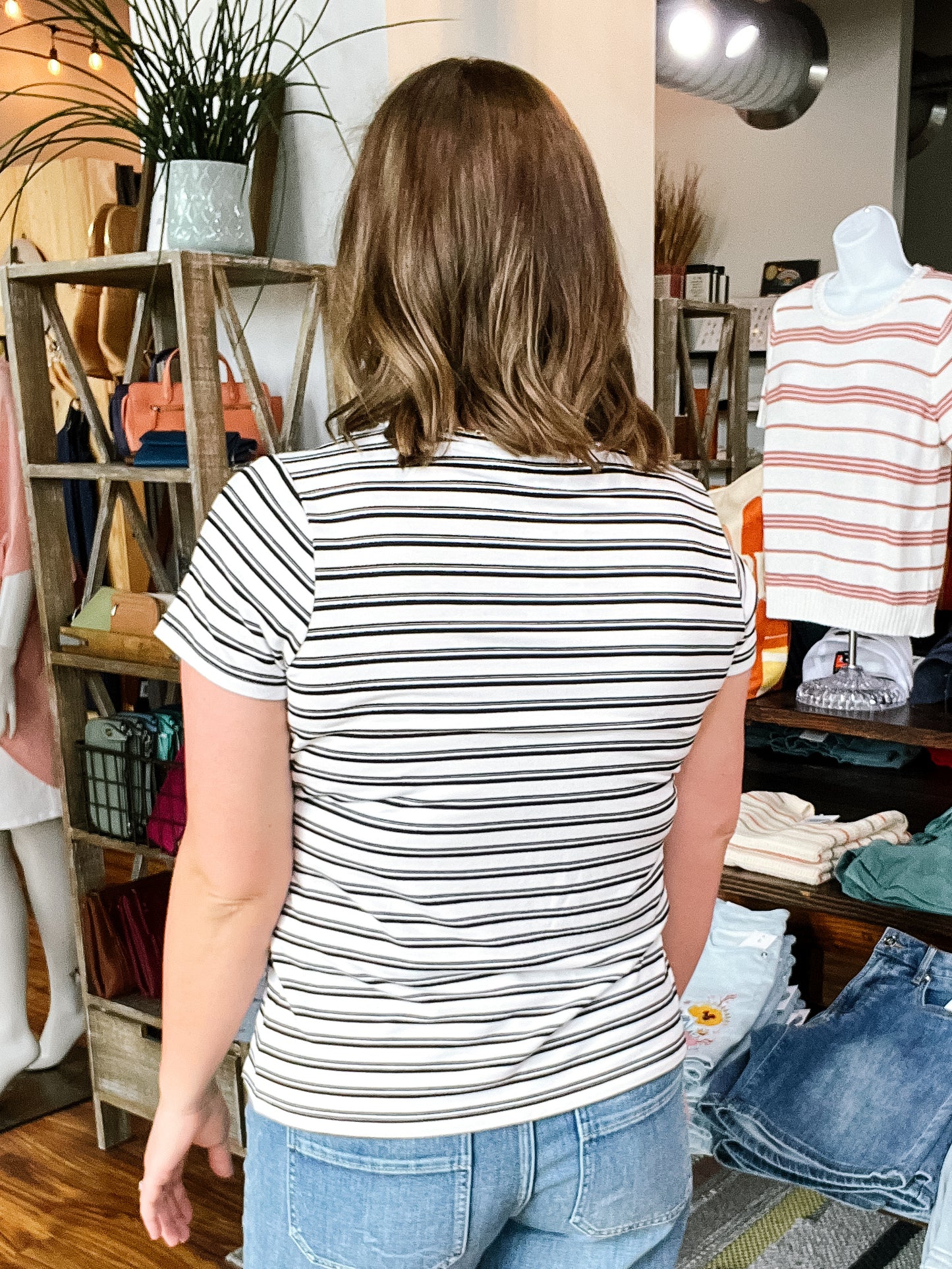 White W/ Black Stripes Slim Fit Tee