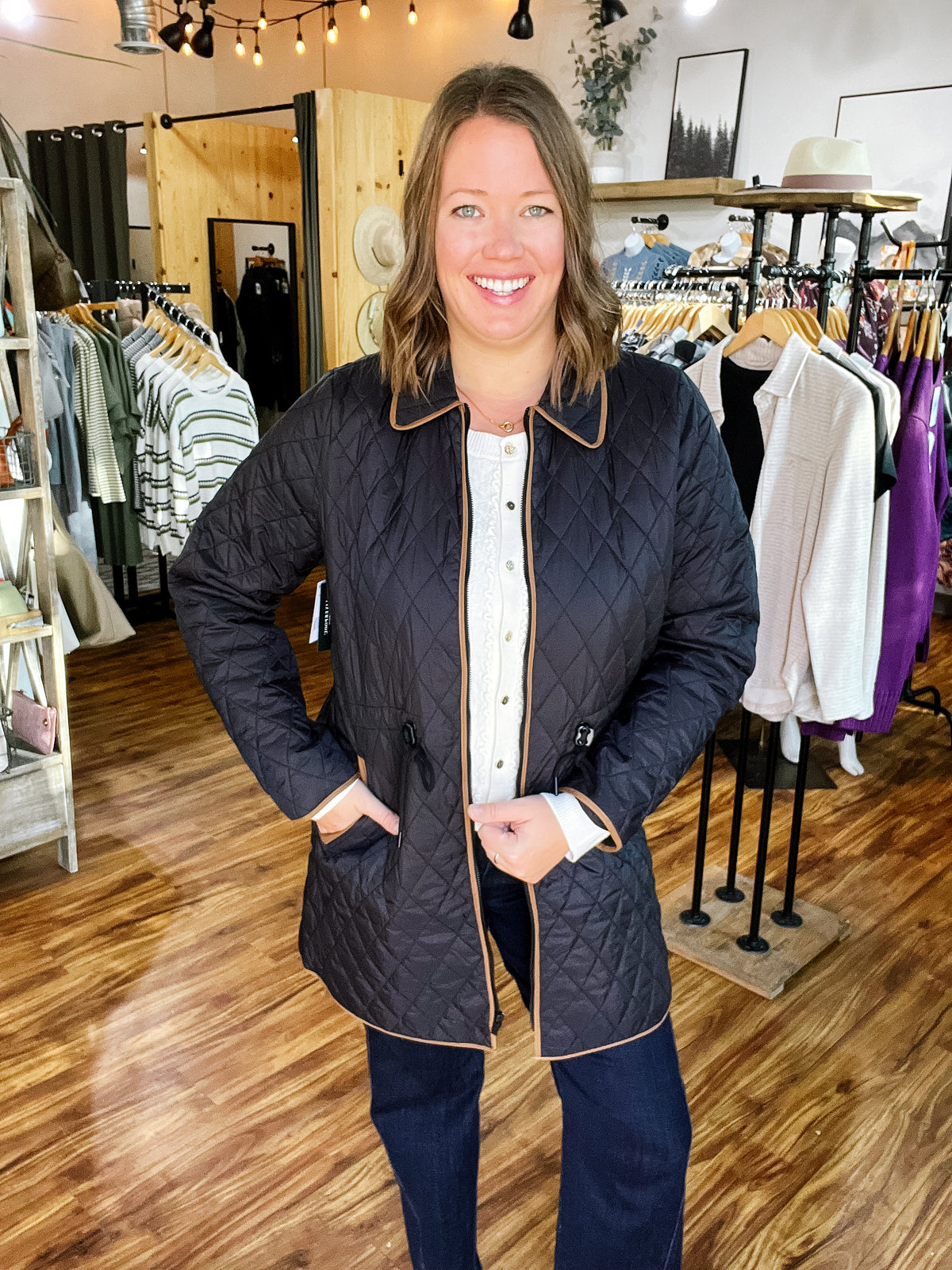 Black With Brown Detail Quilted Jacket