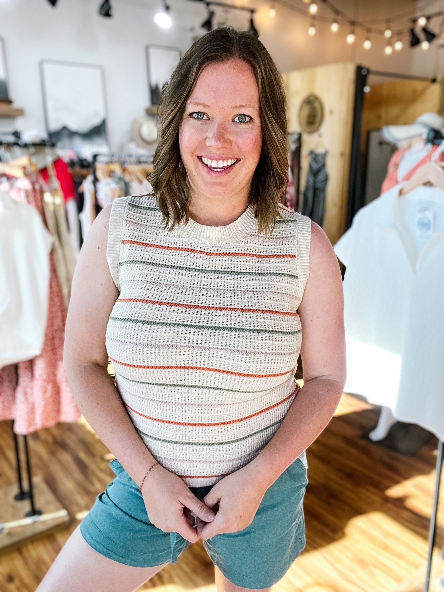 Sand Striped Sweater Tank