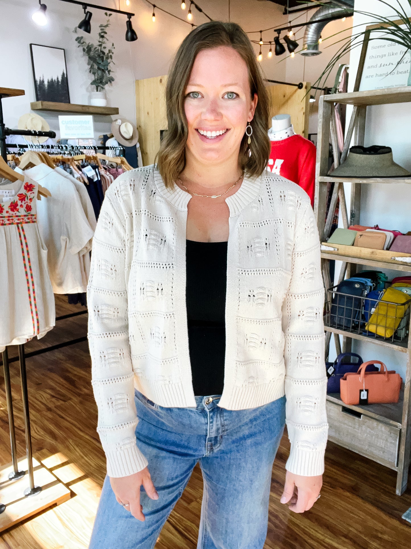 Beige Checkered Knit Sweater