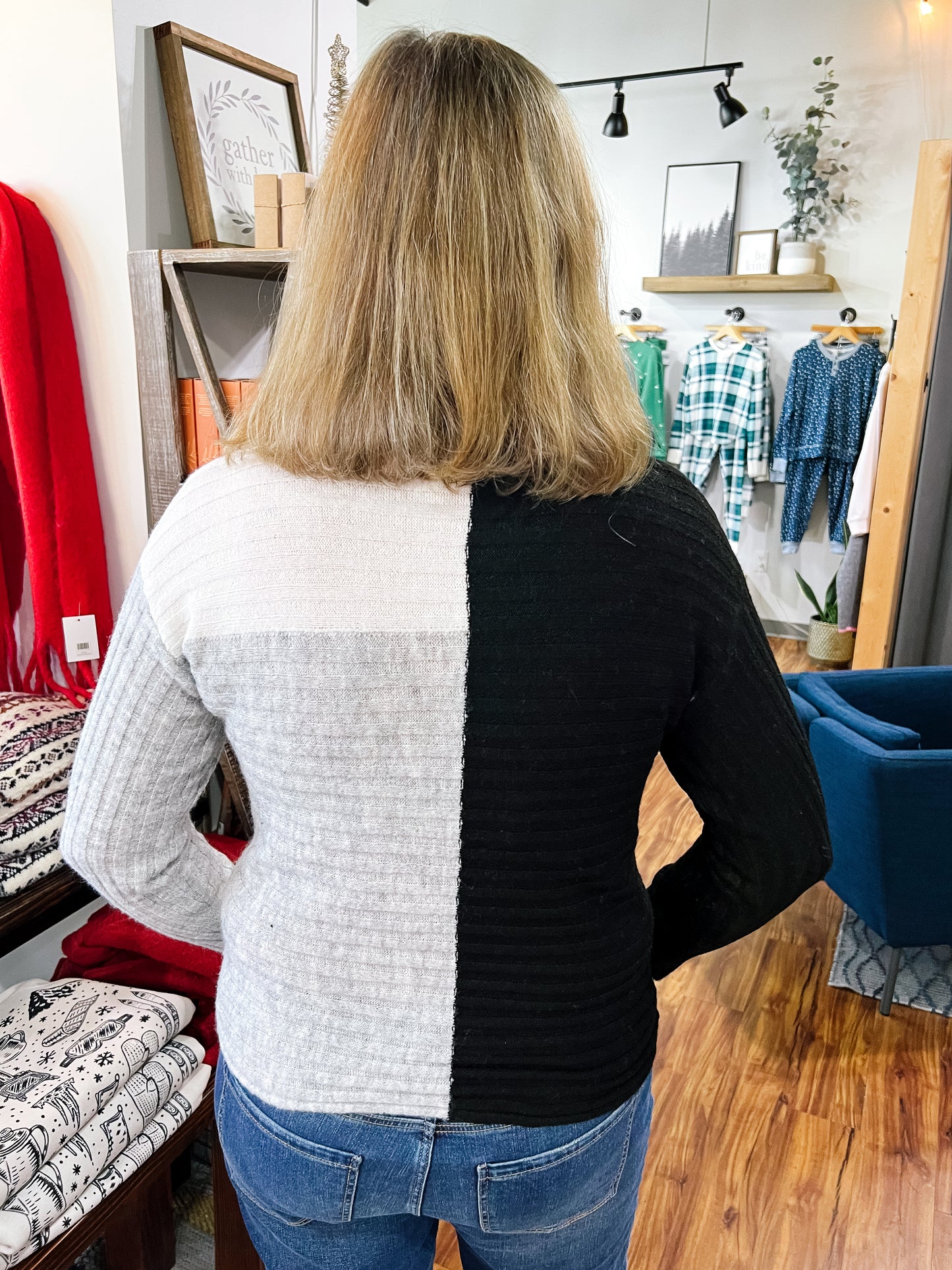 Black, Grey & White Funnel Neck Sweater