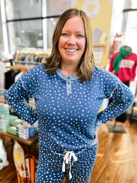 Blue Floral Long Sleeve Top