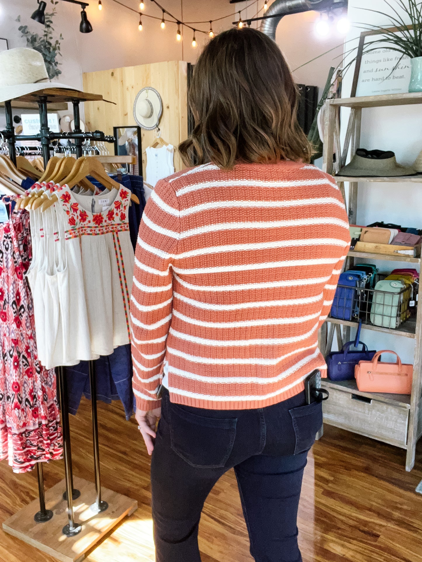 Terracotta Chunky Knit Striped Cardigan