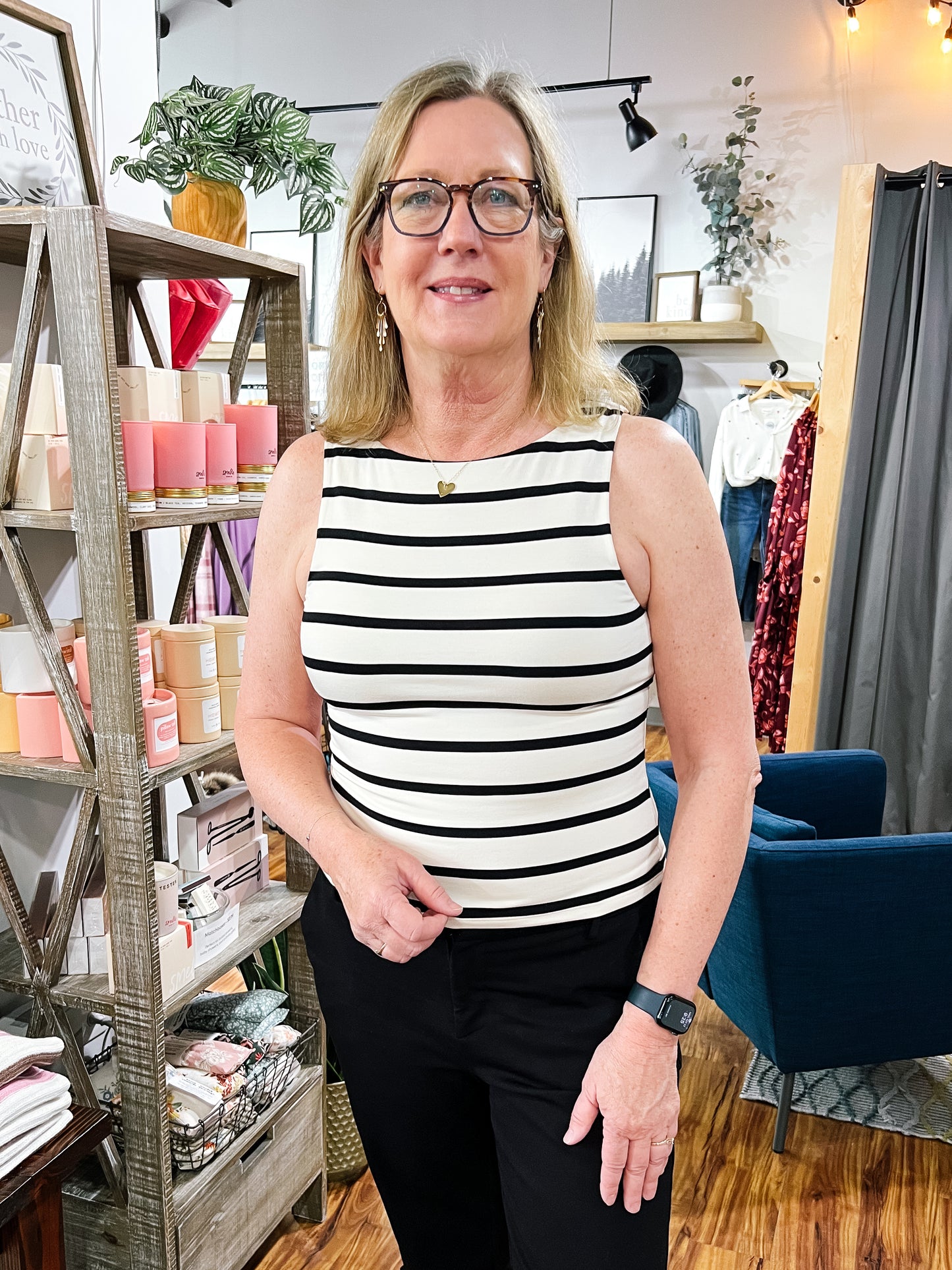 Ivory W/Black Stripe Tank Top