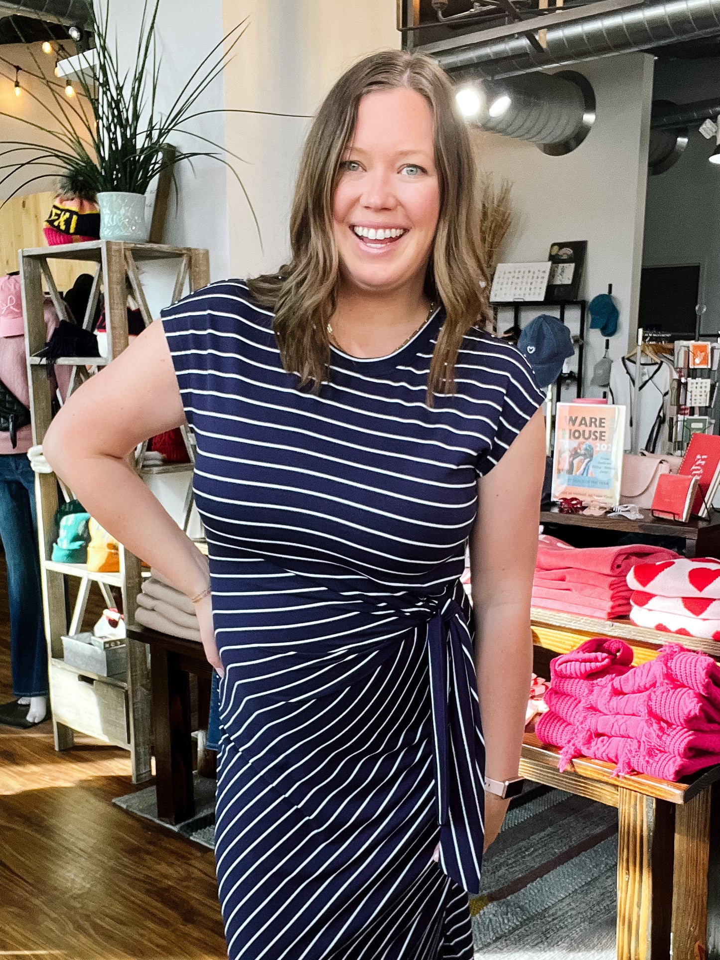 Navy Stripe Wrap Dress