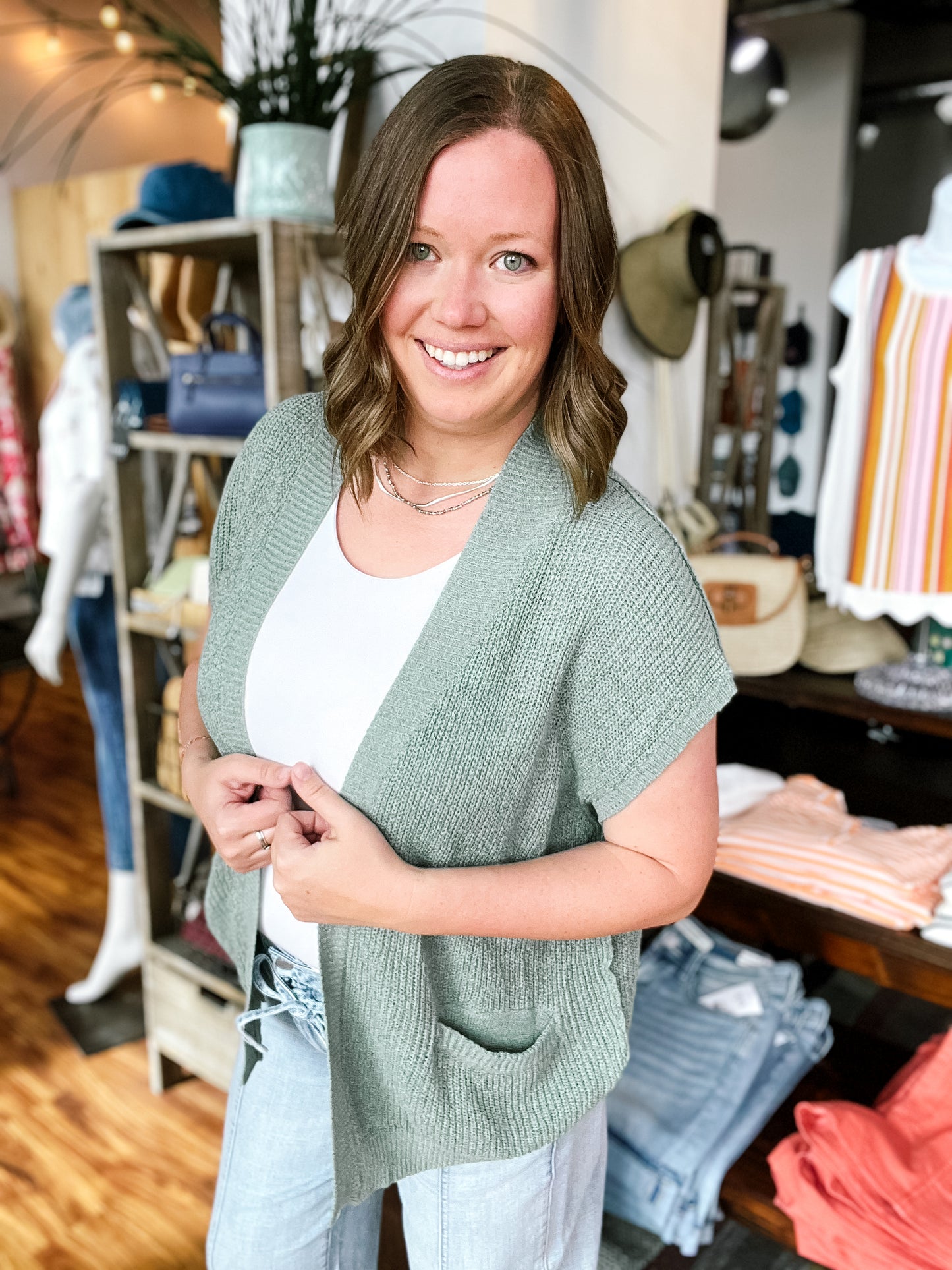 Jade Short Sleeve Open Knit Cardigan