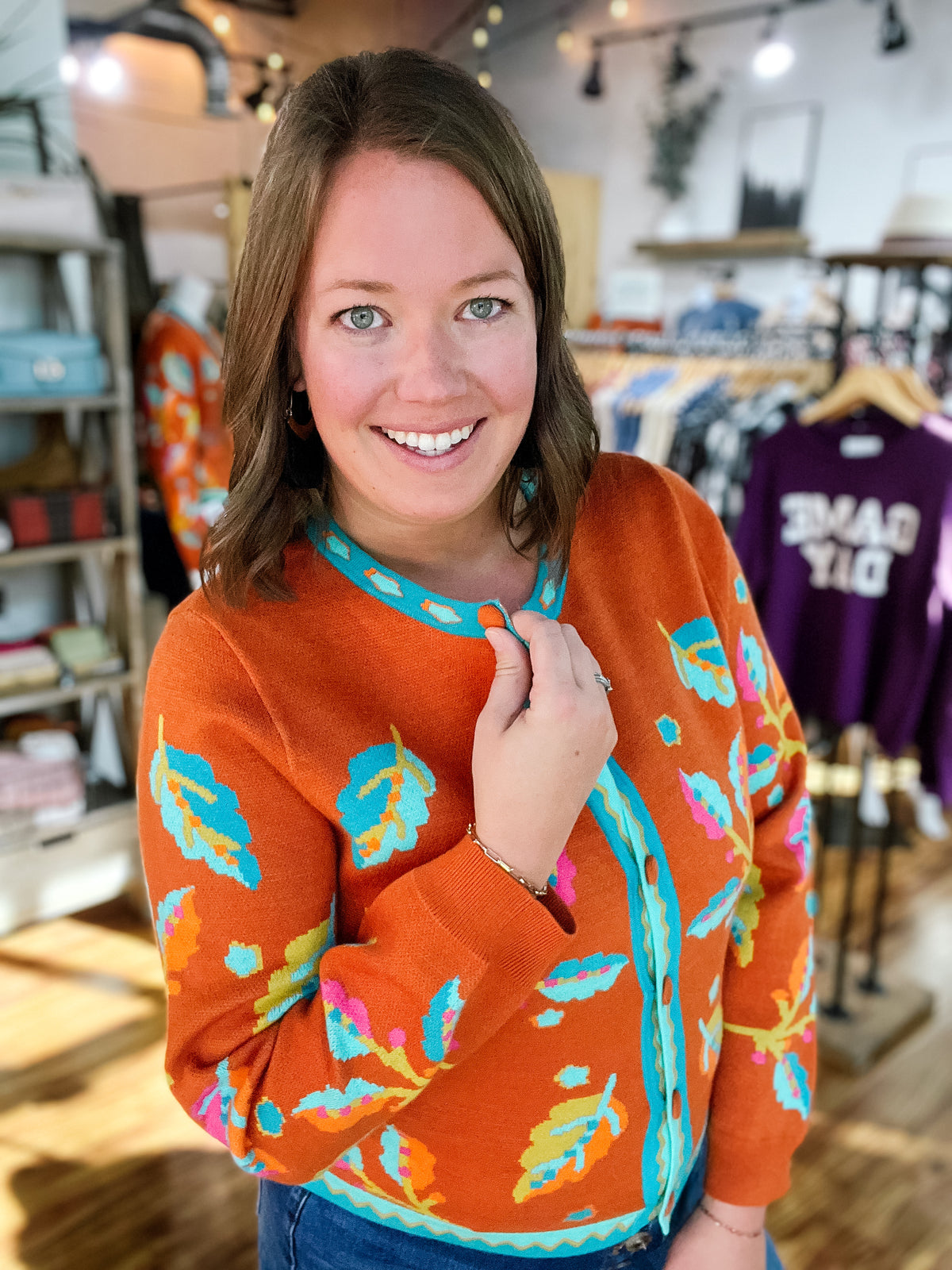 Orange & Teal Pattern Cardigan