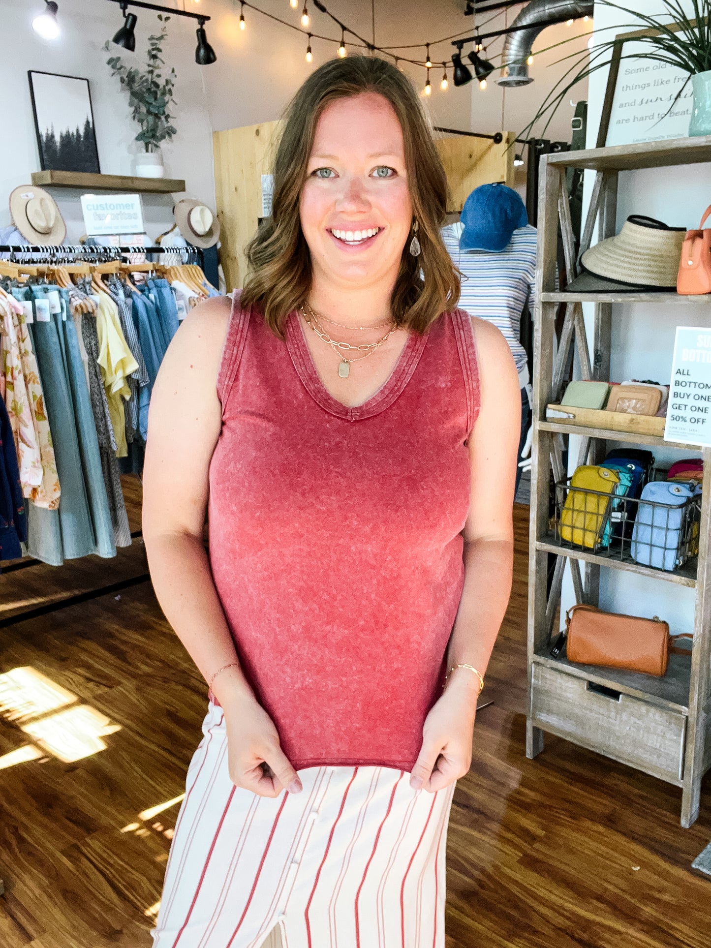 Red Mineral Wash V-Neck Tank Top