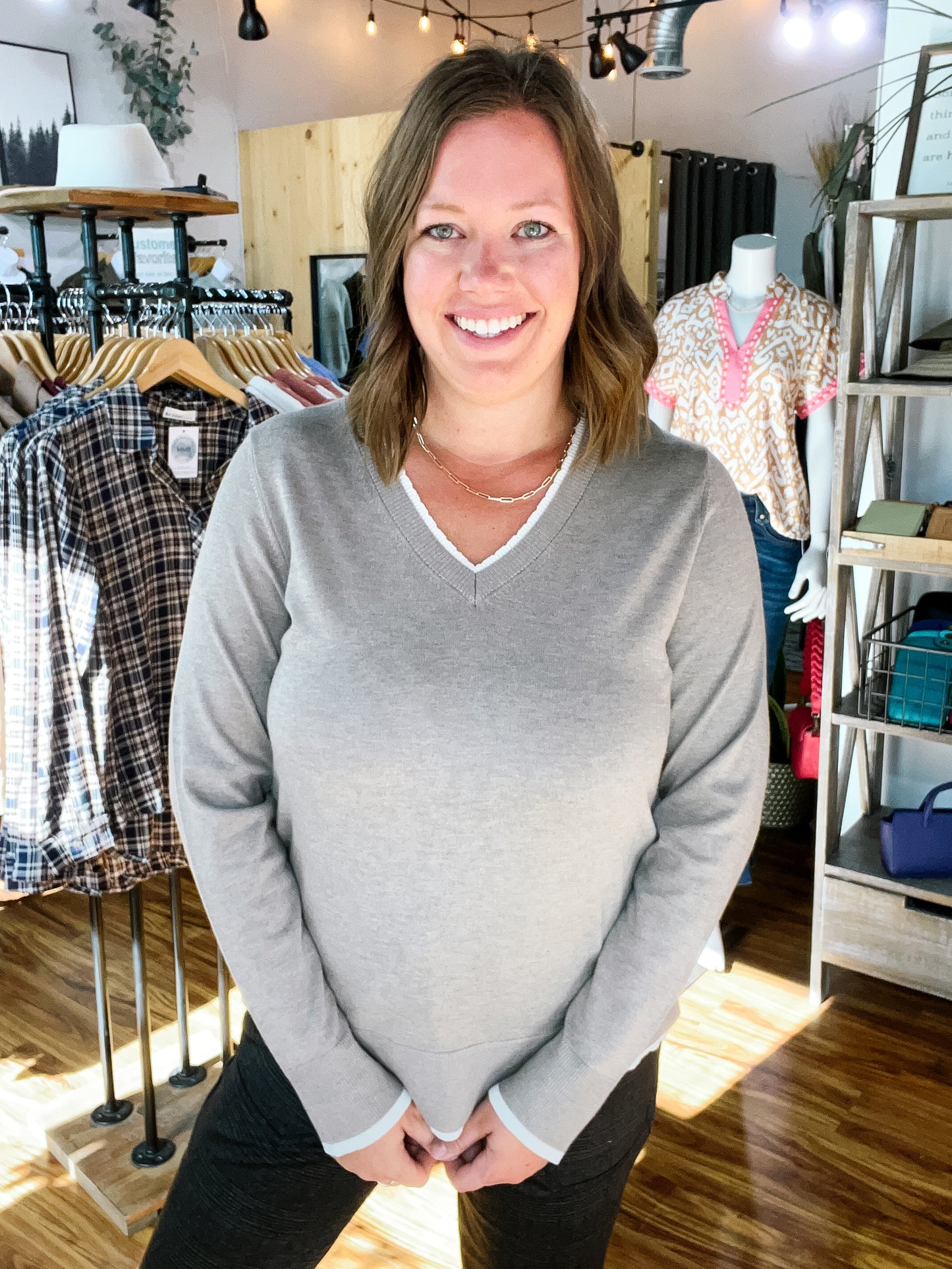 Taupe V Neck Sweater
