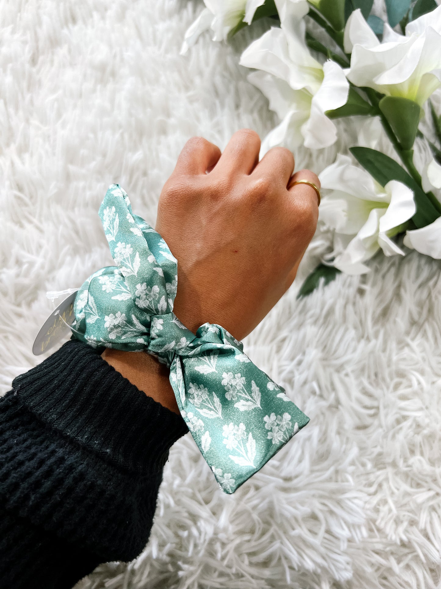 Sage Floral Scrunchie