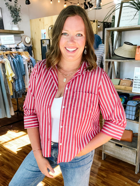 Red And White Stripe Button Front Shirt