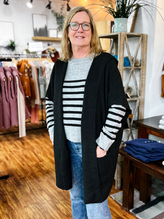 Black Hooded Sweater Poncho