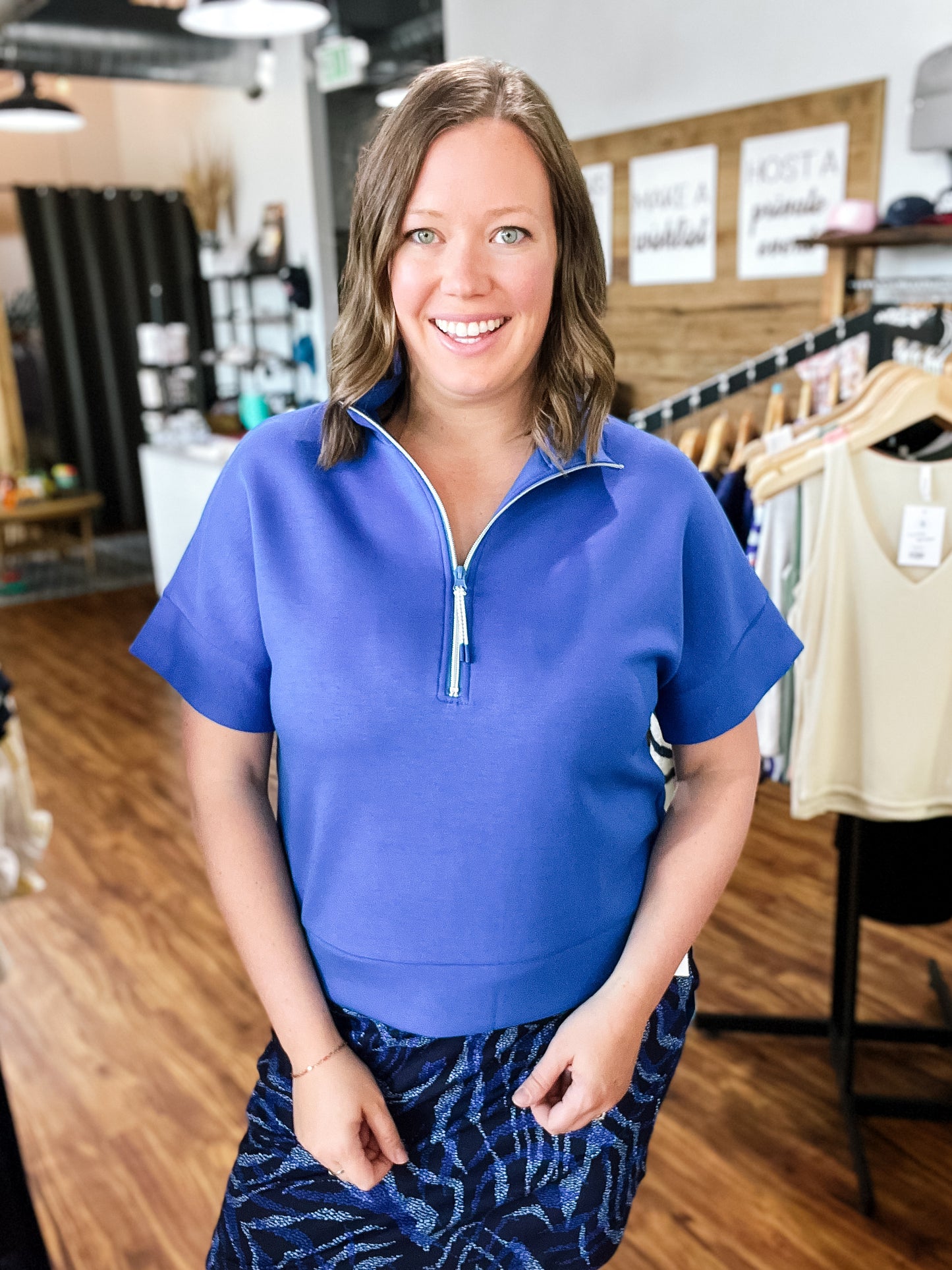 Royal Blue Zipper Front Top