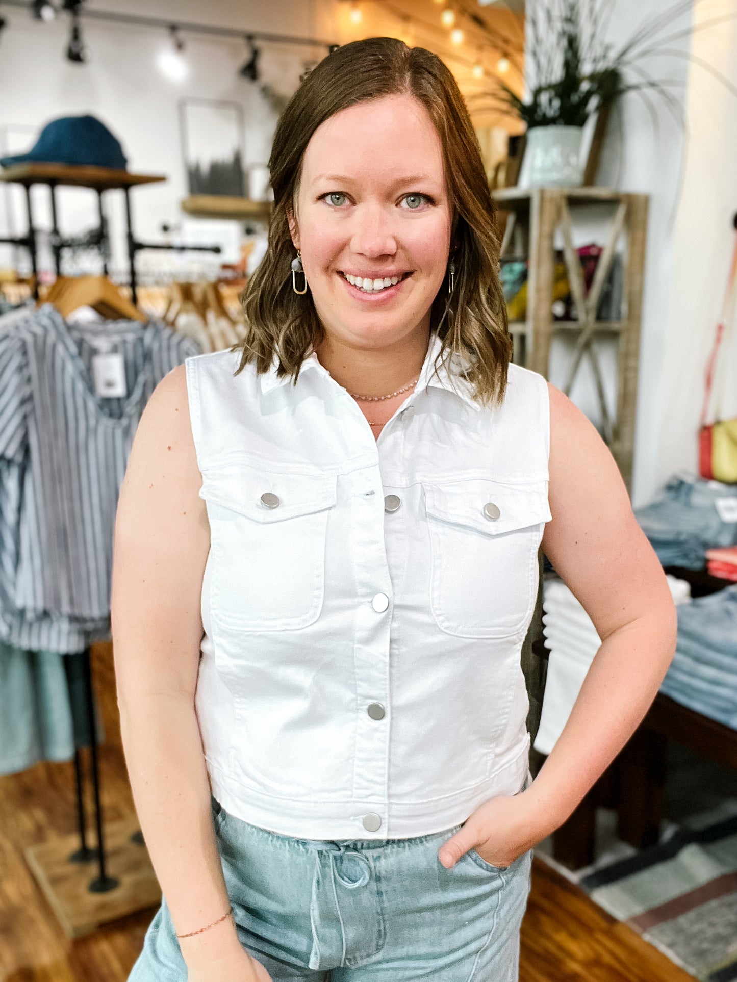 White Sleeveless Denim Jacket