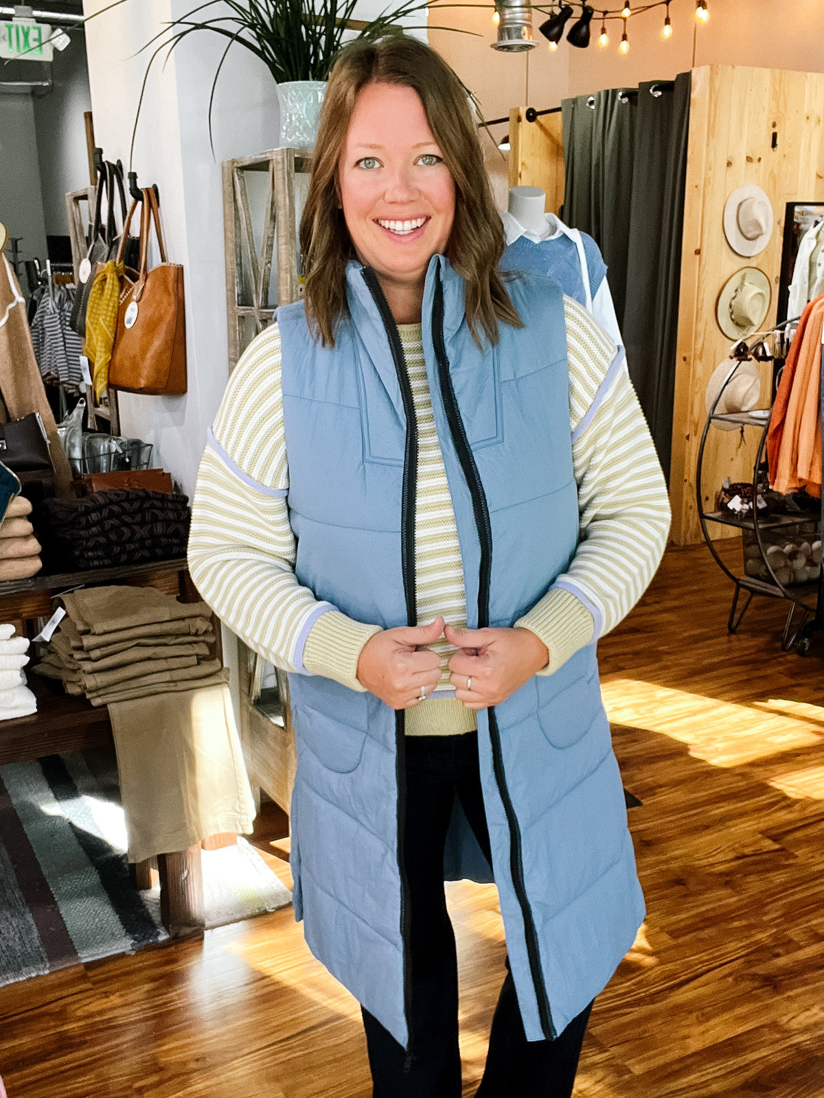 Blue Fog Long Quilted Vest