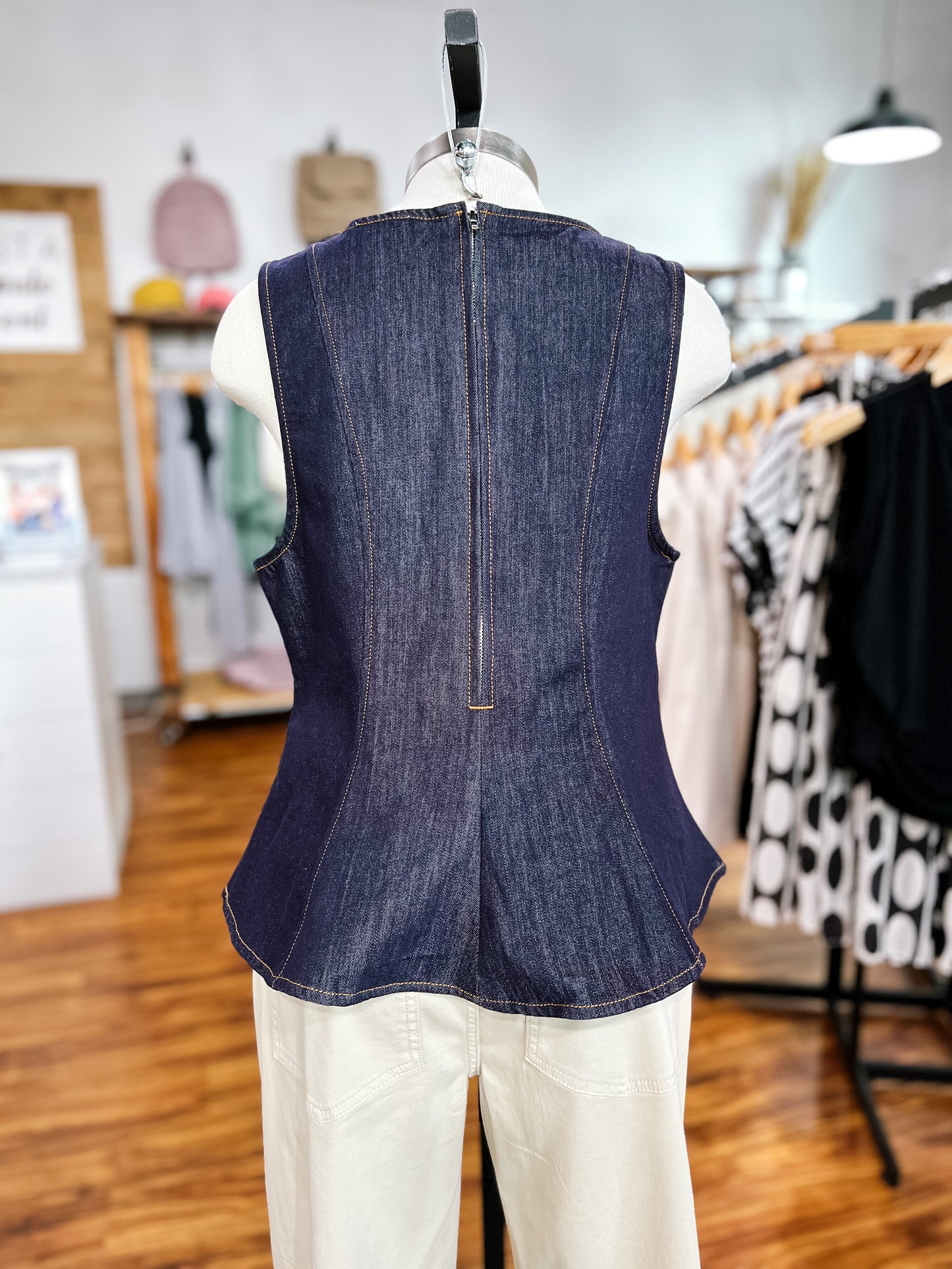 Dark Wash Denim Sleeveless Flare Top