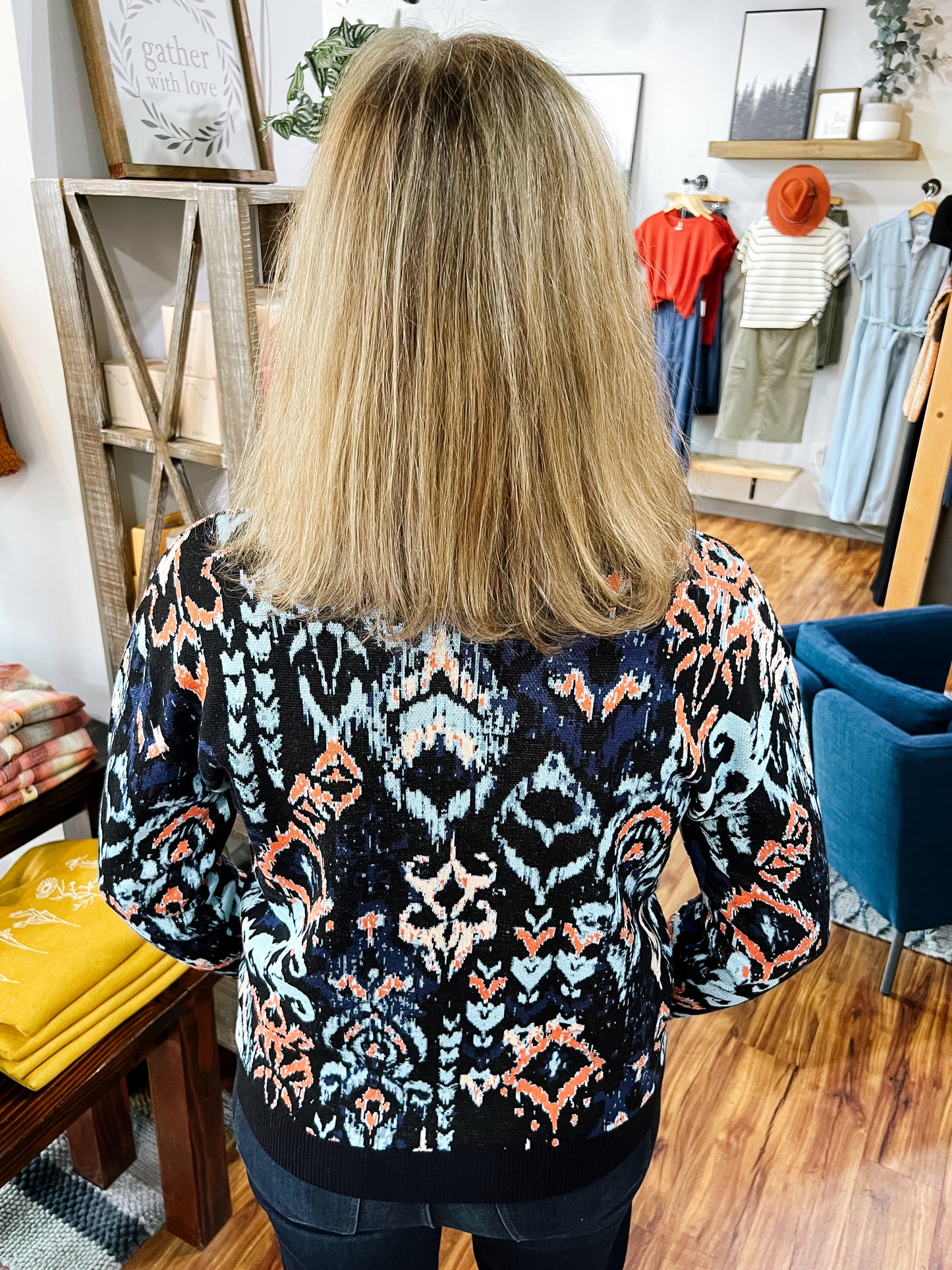 Dark Navy Jacquard Print Sweater