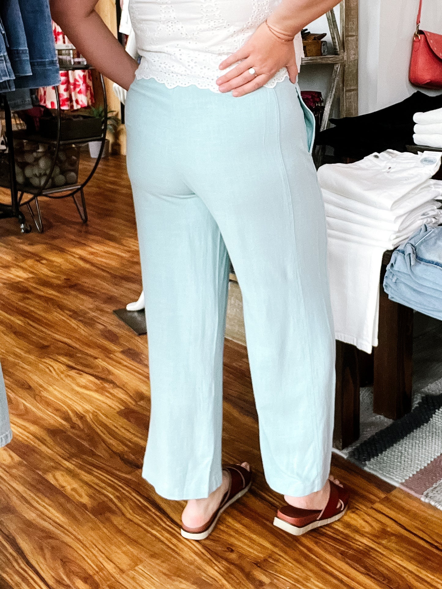 Sky Blue Pull-On Crop Pant