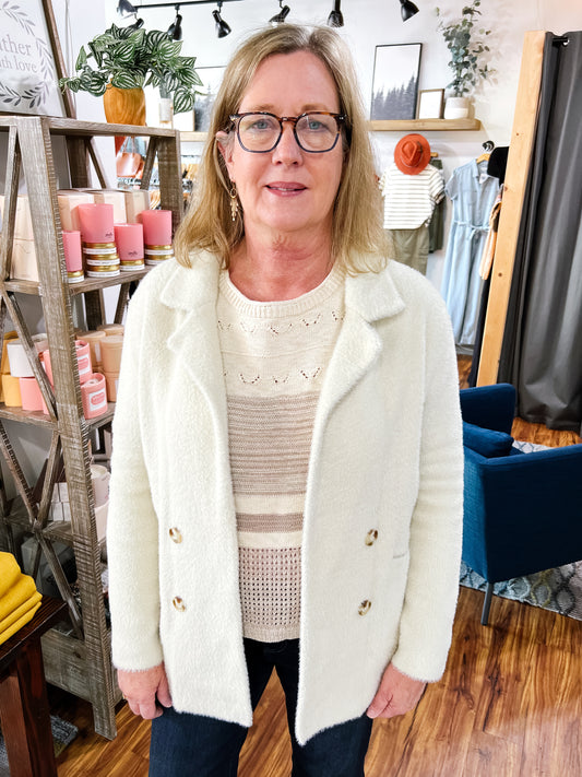 Ivory Fuzzy Open Cardigan
