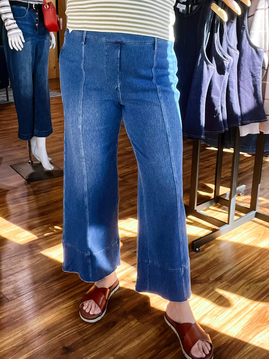 Medium Wash Wide Leg Knit Denim Jean