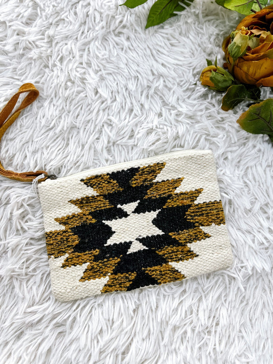 Black, White, Brown Aztec Wristlet
