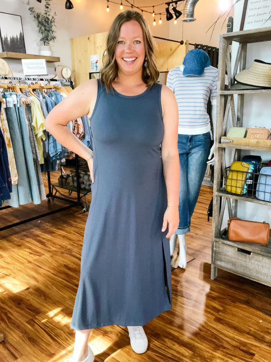 Charcoal Ribbed Dress