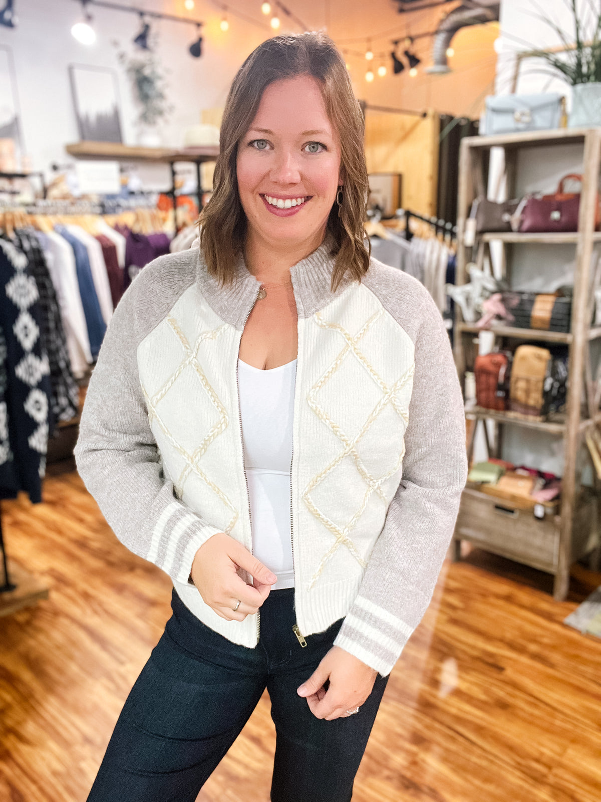 Diamond Braid Stitch Sweater Jacket