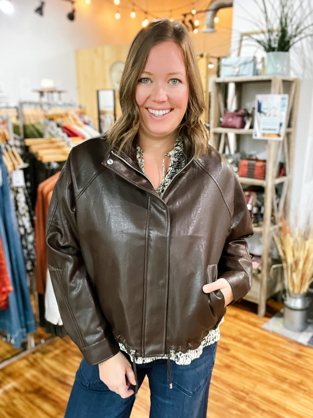 Brown Faux Leather Jacket