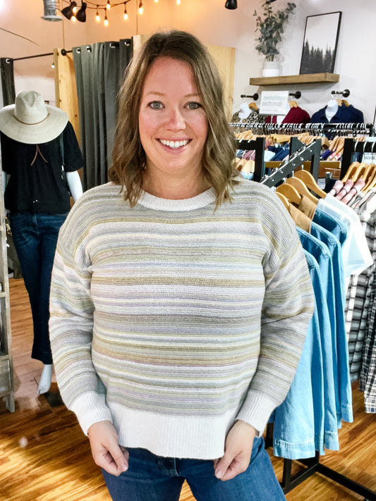 Oatmeal W/Pastel Stripes Sweater
