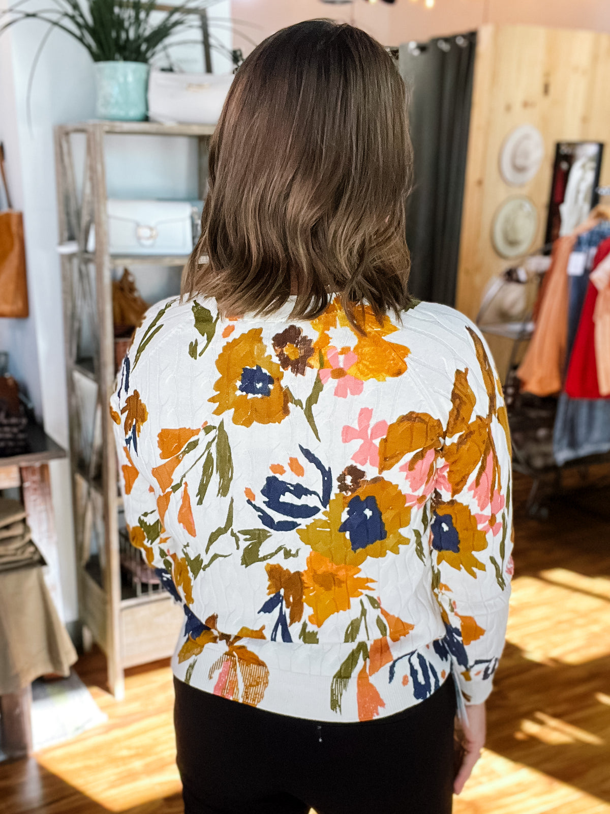 Cream Fall Floral Long Sleeve Sweater