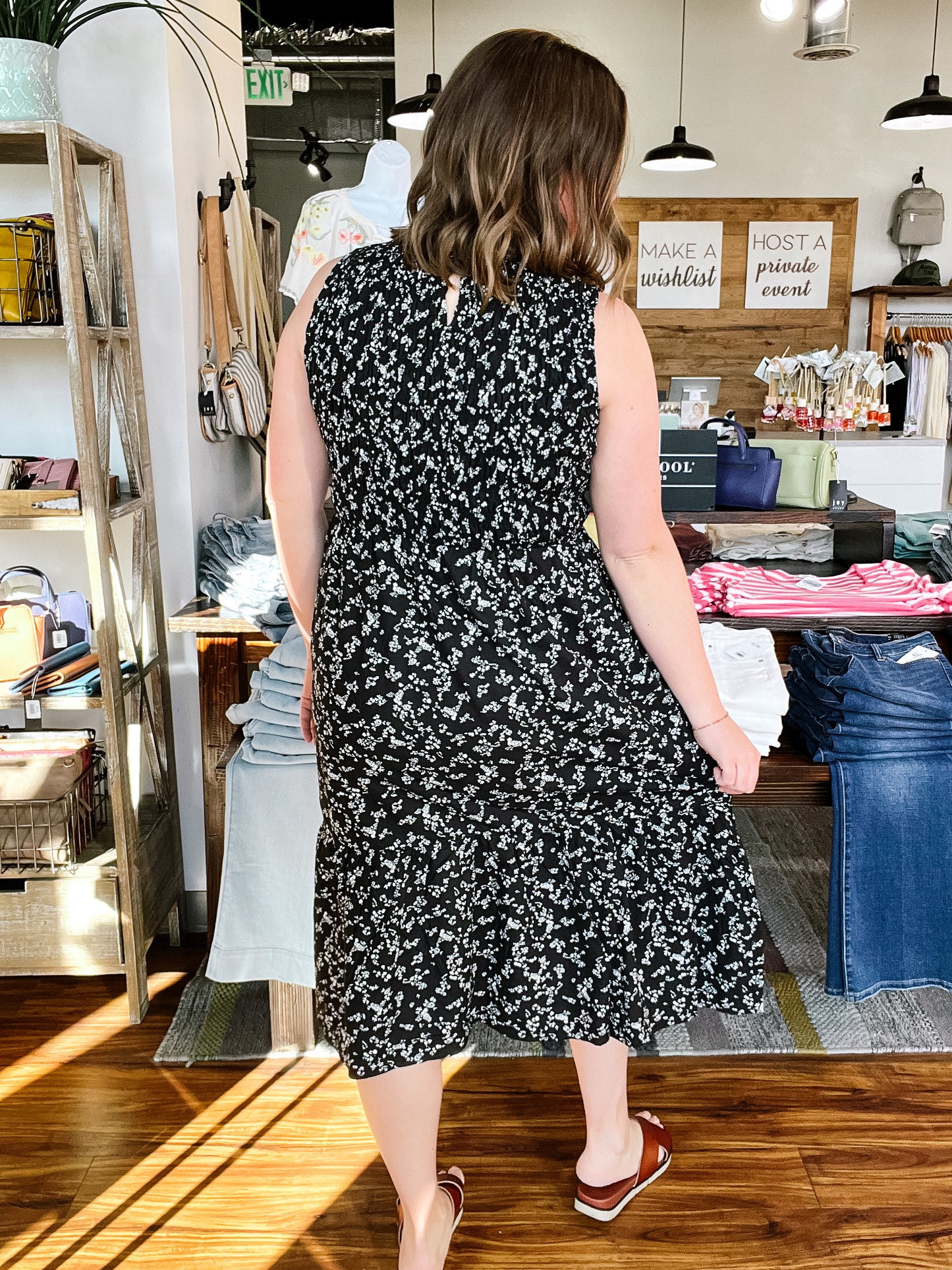 Black W/White Floral Halter Dress