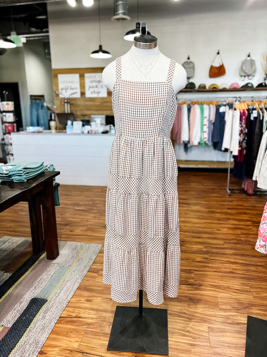 Brown Gingham Midi Dress