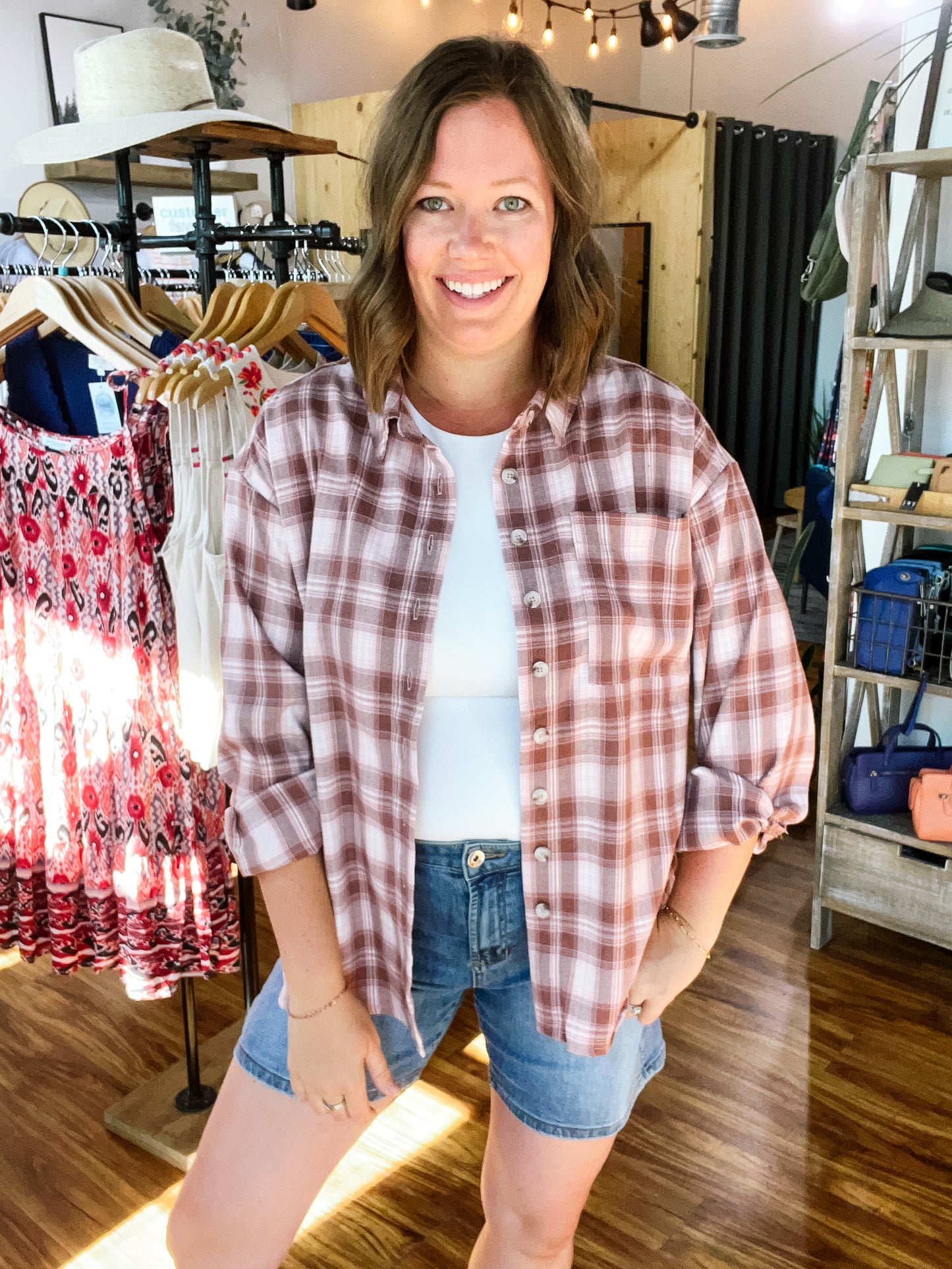 Pink Plaid Flannel Shirt