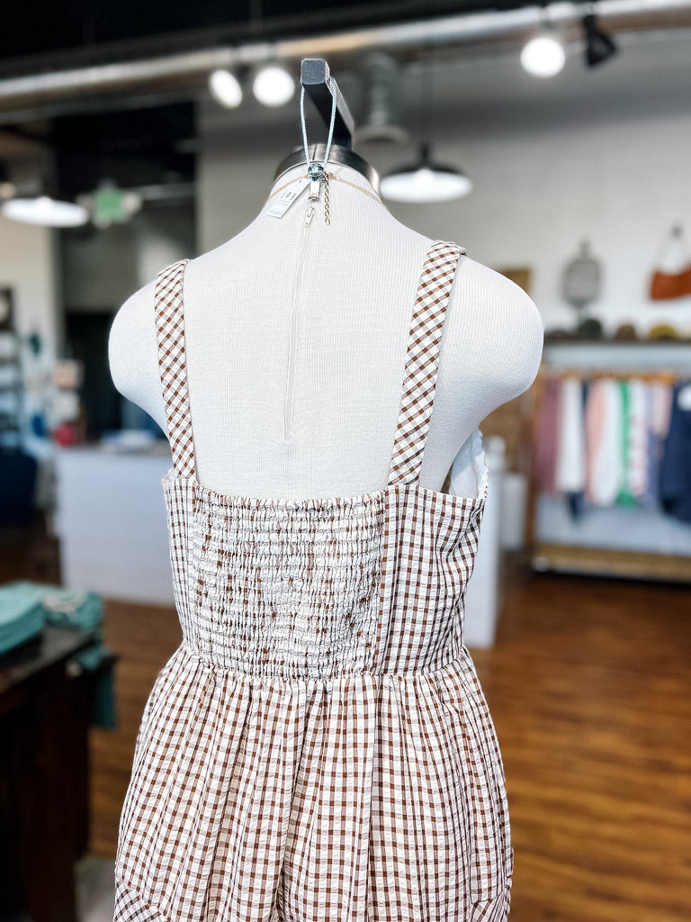 Brown Gingham Midi Dress
