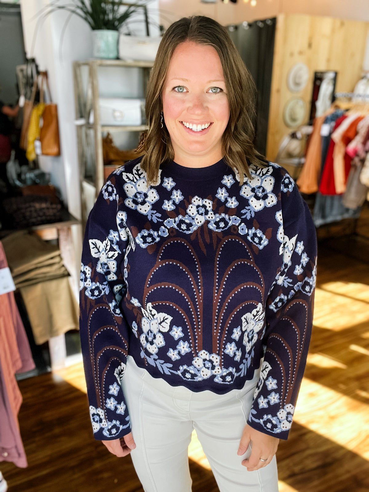 Navy All Over Pattern Sweater