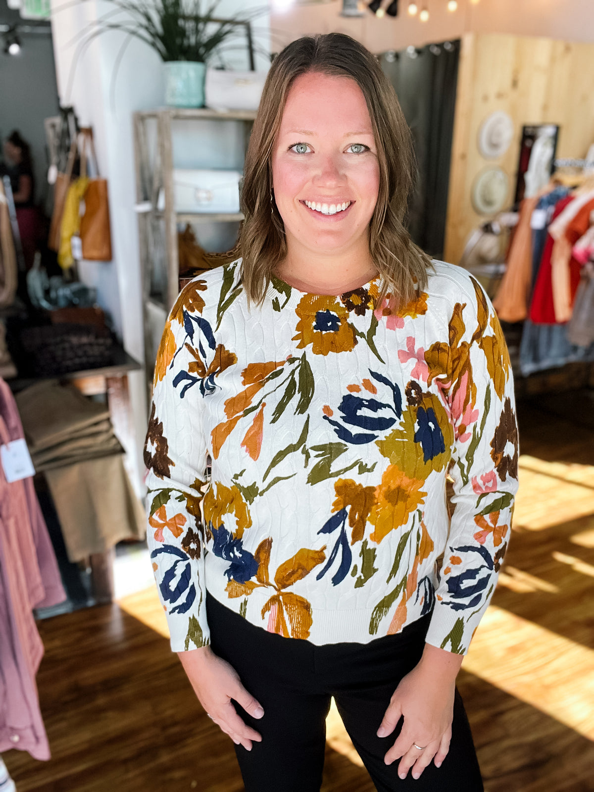 Cream Fall Floral Long Sleeve Sweater