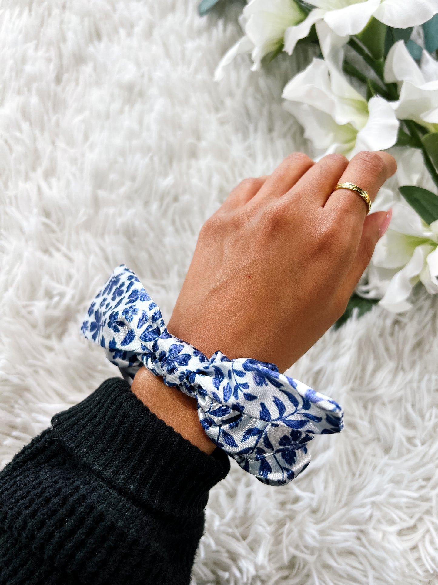 Blue Floral Scrunchie
