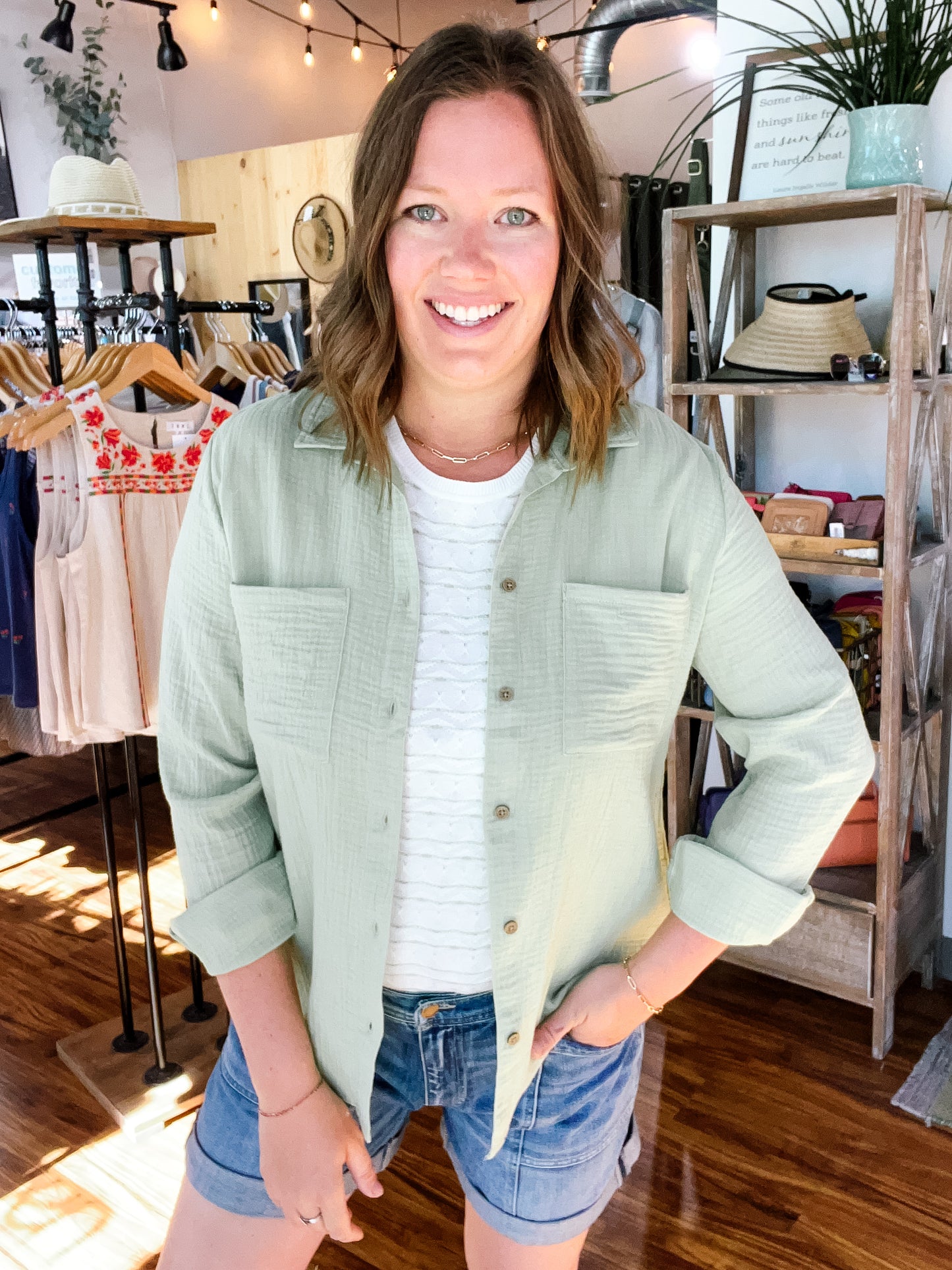 Pistachio Green Long Sleeve Button Up Shirt
