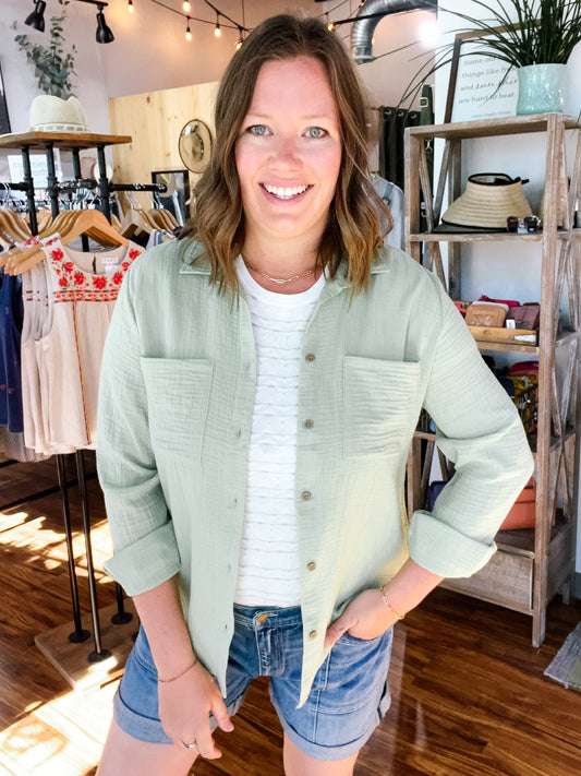 Pistachio Green Long Sleeve Button Up Shirt