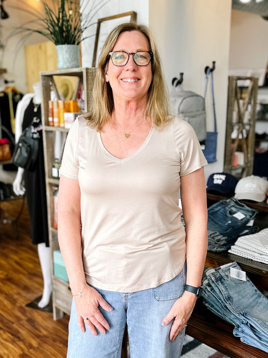 Taupe V-Neck Top