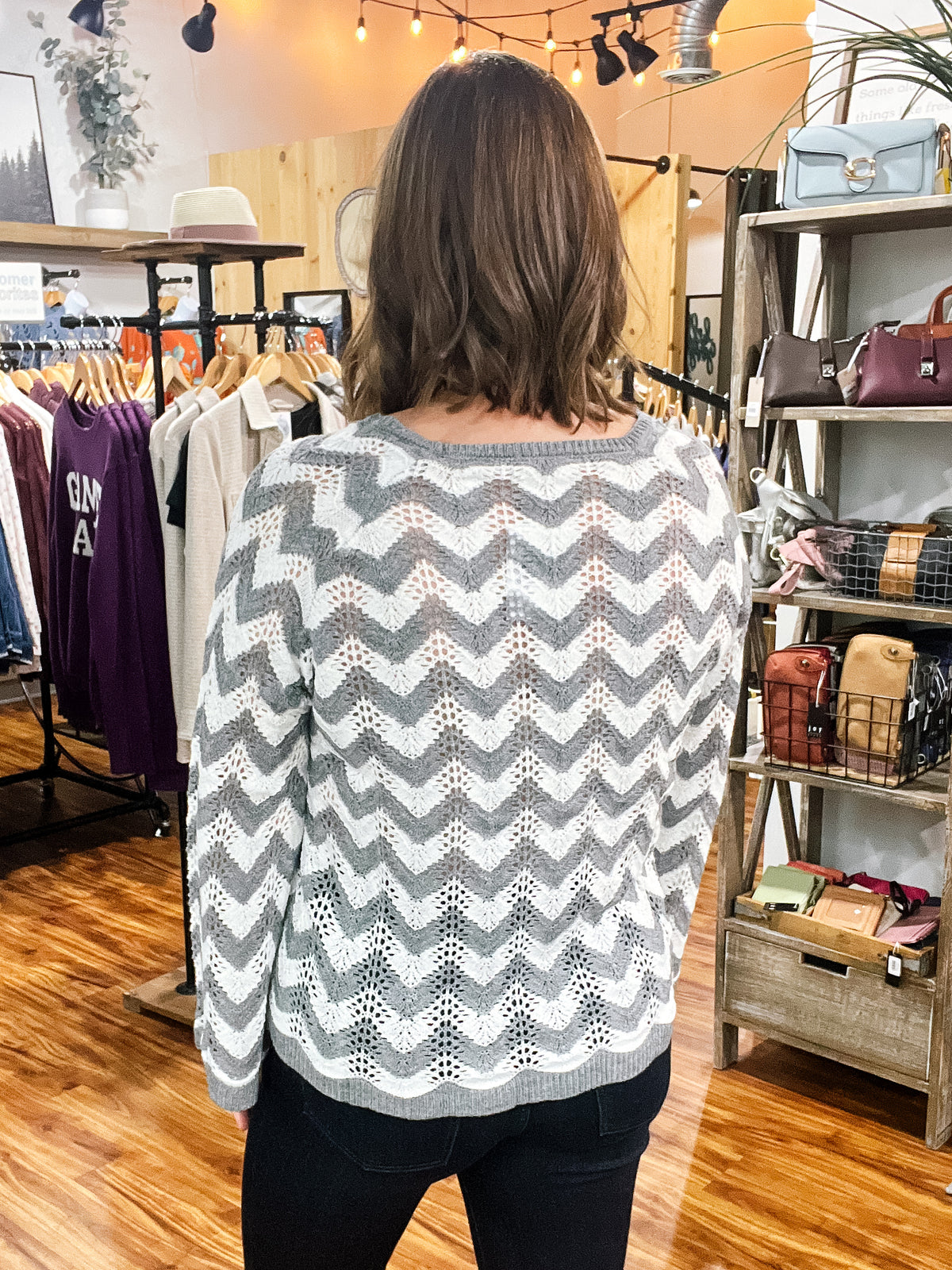 Gray & White Chevron Knit Sweater