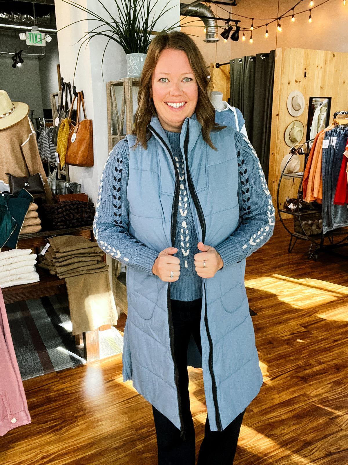 Blue Fog Long Quilted Vest