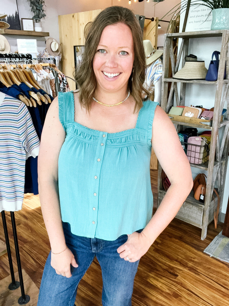 Teal Button Front Tank