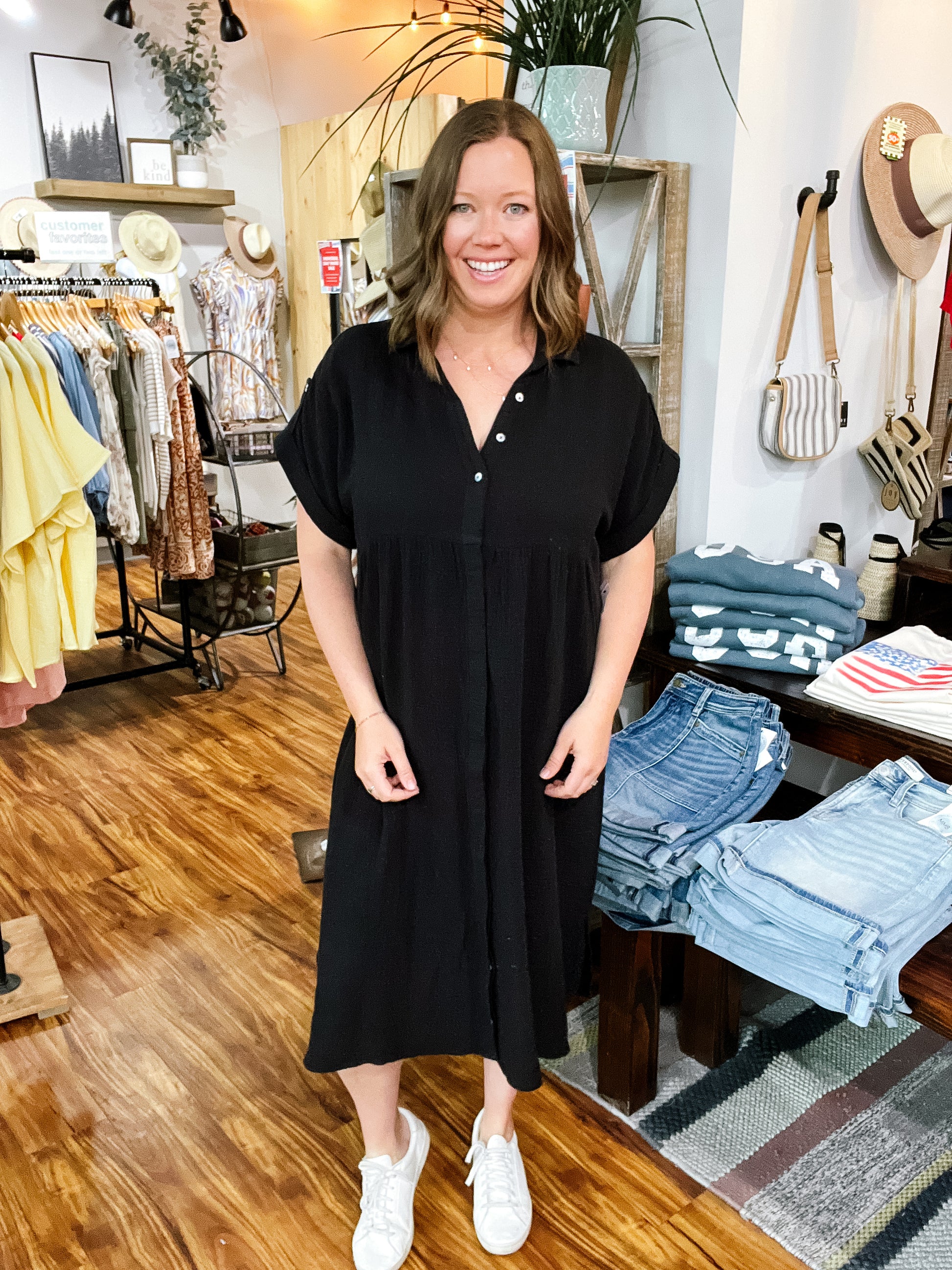 Black Gauze Shirt Dress