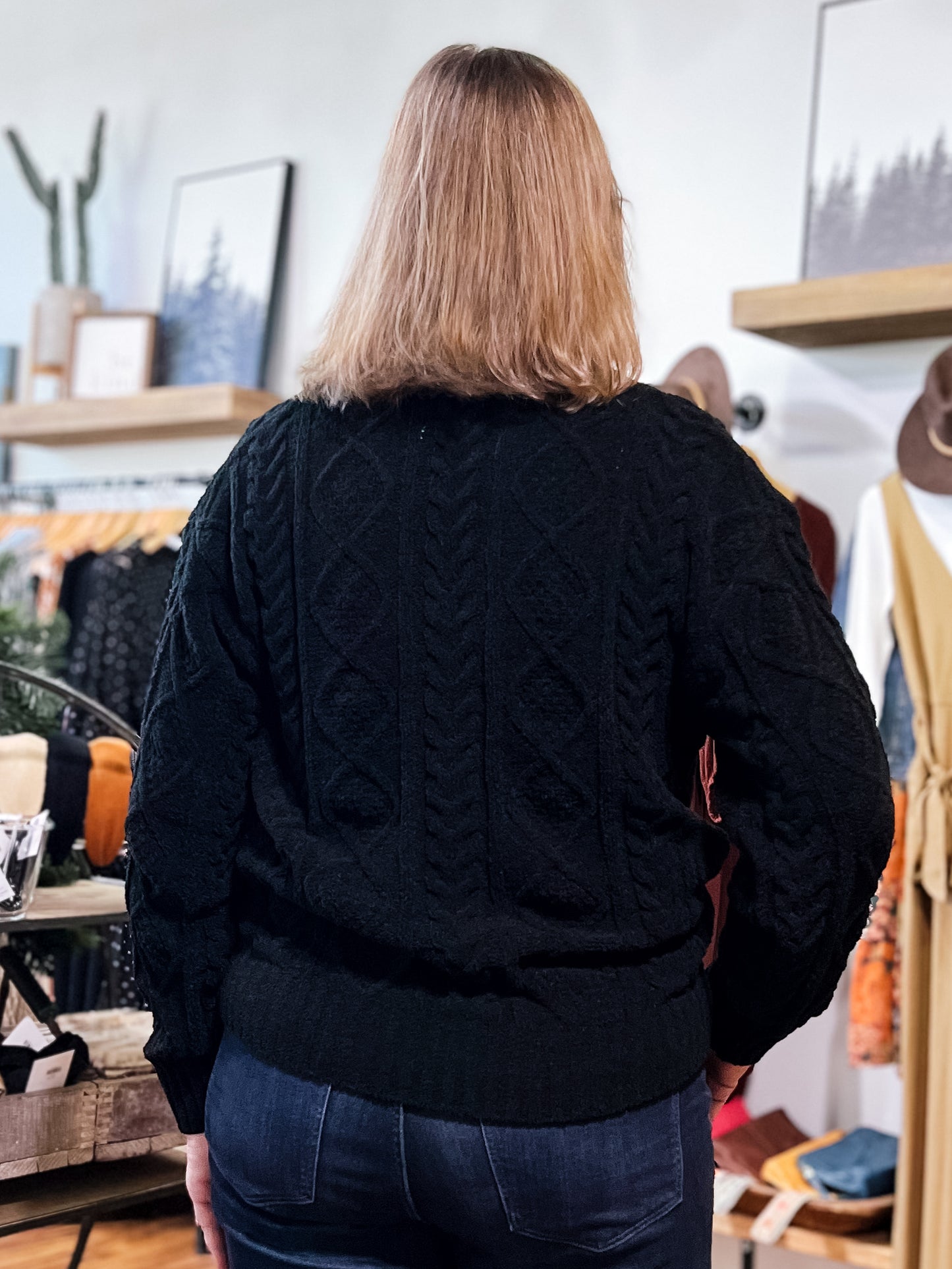 Black Cable Knit Chenille Sweater