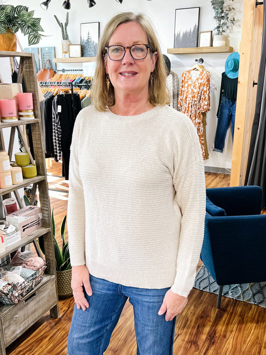 Almond Crewneck Ribbed Sweater
